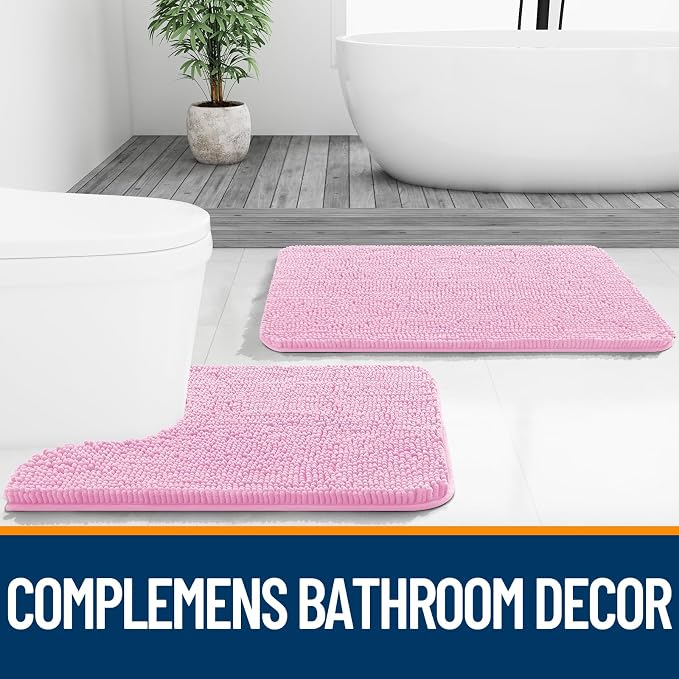 OLANLY Bathroom Runner Rugs 59x20, Extra Soft Absorbent Chenille Bath Rugs | Pink, Quick-Drying Rubber Backing, Machine Washable Long Bath Mat for Bathroom Floor, Tub and Shower, Home Decor Accessories