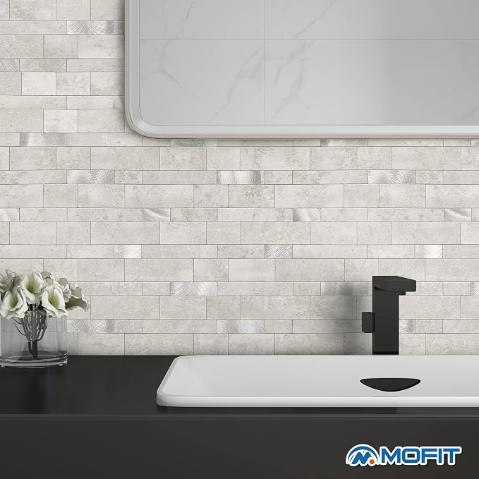 Stone Peel Stick Backsplash Tiles Kitchen Wall Cement Grey 5pcs