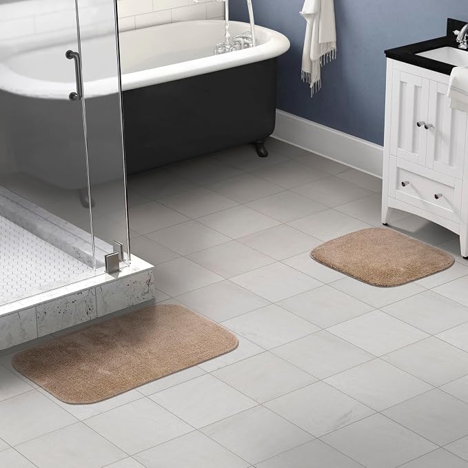 Garland Rug Traditional 2 Piece Nylon Washable Bathroom Rug Set Taupe