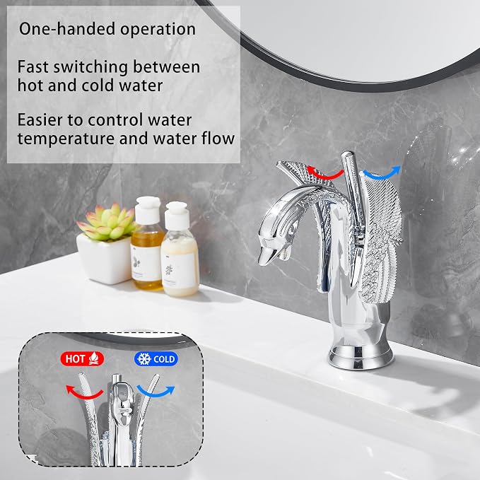 Chrome Bathroom Faucet Swan Shape Single Handle One Hole Bathroom Vanity Faucet Basin Tap Deck Mount Lavatory