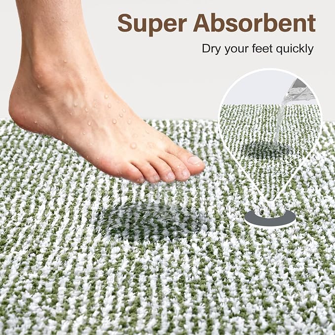 Bathroom Rugs 30x20 Non Slip Washable, Matcha Green Bath Mat for Bathroom Floor Tub, Soft Absorbent Quick Dry Mats for Shower, Bathtub,Home Decor