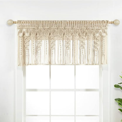 Lush Decor Boho Macrame Textured Cotton Valance, 50" W x 20" L, Neutral - Boho Kitchen Curtains & Wall Decor - Macrame Valance - Bathroom Window Curtains