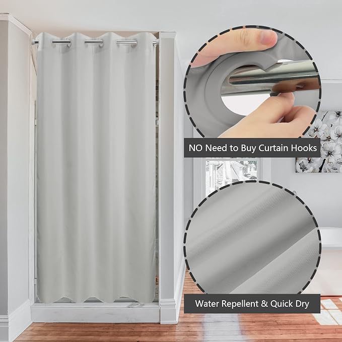 River Dream No Hook Stall Shower Curtain or Liner Microfiber Grey, 36x74 | Waterproof Small Fabric Shower Curtain Set for Narrow Stall, Bottom Magnets, Soft & Machine Washable, 36W x 74H