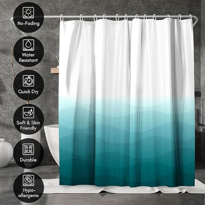 Americanflat 71x74 Wave Blue Ombre Shower Curtain - Water-Resistant Long Shower Curtain with Durable Grommets and 12 Hooks - 100% Polyester