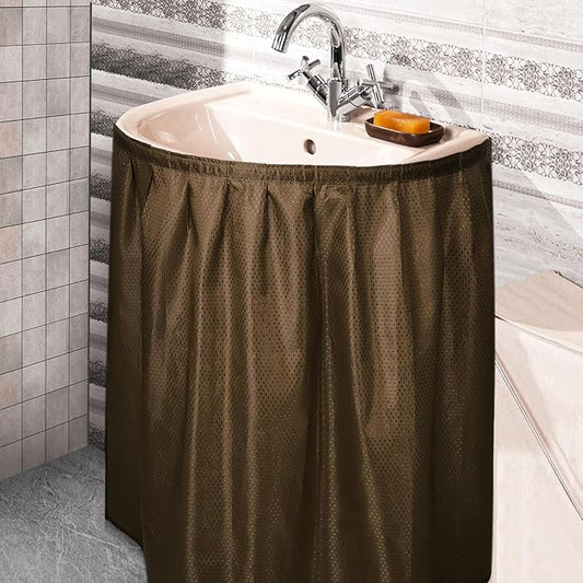 Fabric Sink Skirt Diamond Bathroom Stitch Self Stick Adhesive Waterproof Fabric Under Sink Curtain Skirt 55 x 32 Inch Adds Bathroom Storage(Khaki,Fashion Style)
