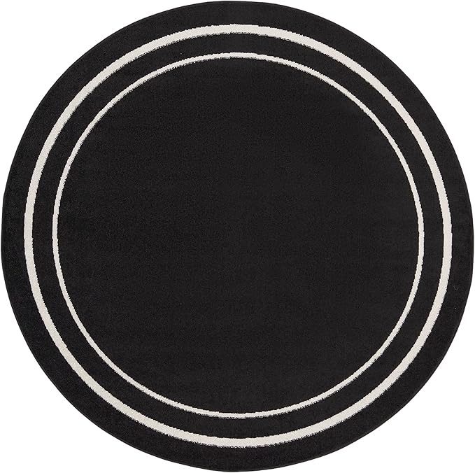 Nourison Home Nourison Essentials Black Ivory 6' x Round Area Rug - Easy Clean, Non Shedding, Bed Room, Living Room, Dining Room, Kitchen (6' x Round)