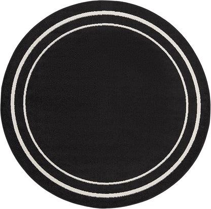 Nourison Home Nourison Essentials Black Ivory 6' x Round Area Rug - Easy Clean, Non Shedding, Bed Room, Living Room, Dining Room, Kitchen (6' x Round)