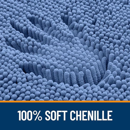 OLANLY Bathroom Runner Rugs 47x17, Extra Soft Absorbent Chenille Bath Rugs | Cornflower Blue, Quick-Drying Rubber Backing, Machine Washable Long Bath Mat for Bathroom Floor, Tub and Shower, Home Decor