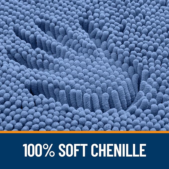 OLANLY Small Bathroom Rugs 24x16, Soft Absorbent Chenille Bath Rugs, Rubber Backing Quick Dry, Machine Washable Bath Mats for Bathroom Floor, Tub and Shower, Home Decor Accessories, Cornflower Blue | Cornflower Blue, Quick-Drying Rubber Backing, Washab...