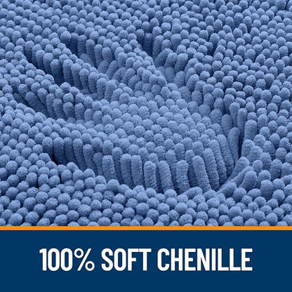 OLANLY Bathroom Runner Rugs 45x27, Extra Soft Absorbent Chenille Bath Rugs | Cornflower Blue, Quick-Drying Rubber Backing, Machine Washable Long Bath Mat for Bathroom Floor, Tub and Shower, Home Decor