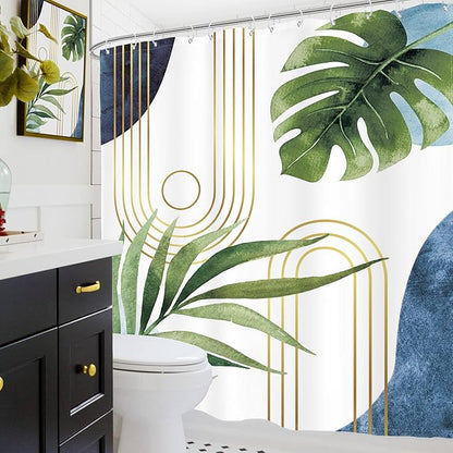 Glawry Boho Blue Green Shower Curtain Extra Long Abstract Mid Century Tropical Palm Leaf Modern Minimalist Plant Bathroom Geometric 72Wx78L Inches Bath Accessories Art Home Decor Fabric 12 Pack Hook