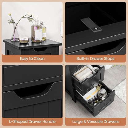 Bathroom Floor Storage Cabinet, Freestanding Wooden Side Organizer w/4 Drawers & Anti-Tip Kit for Bathroom Living Room Hallway Office Study, Black