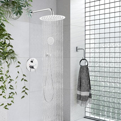gotonovo High Pressure Shower System Valve and Trim Kit,Polish Chrome | Round Rain 10 Inch Shower Head with Handheld Faucet Set Complete,Rough In Valve,2-in-1 Diverter,All Metal,Bathroom Wall Mount