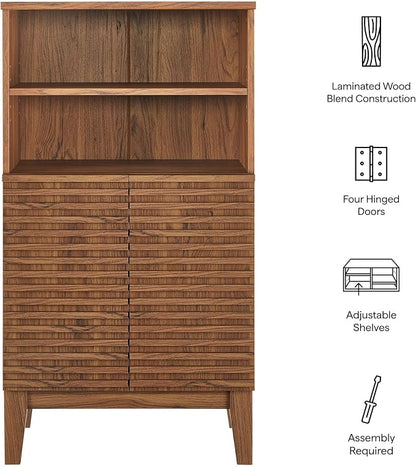 Modway Render Freestanding Bathroom Storage Cabinet in Walnut - 43 Inch Linen or Towel Cabinet with Slatted Doors