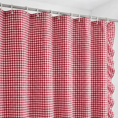 HunnmingRe Ruffled Gingham Shower Curtain Red | 72'' x 72'' Vintage Farmhouse Curtain, Cotton Cottage Core Rural Checkered Plaid Decor, Fall Shower Curtain for Bathroom
