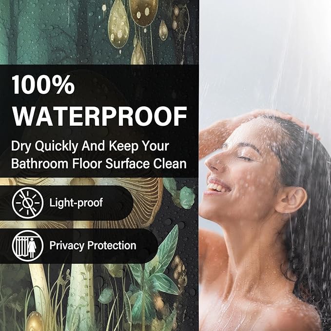 Fantasy Green Mushroom Shower Curtains,Funny Plant Botanical Bath Curtains,Mushroom Bathroom Decor,Funny Waterproof Polyester Natural Bathroom Curtain Decor,72x72 Inch