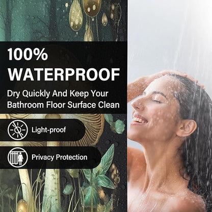 Fantasy Green Mushroom Shower Curtains,Funny Plant Botanical Bath Curtains,Mushroom Bathroom Decor,Funny Waterproof Polyester Natural Bathroom Curtain Decor,72x72 Inch