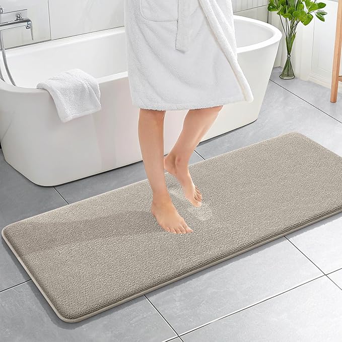 OLANLY Memory Foam Bathroom Runner Rugs 59x20, Long Bath Mats, Warm Taupe | Soft Quick Dry Bath Rugs, Non-Slip, Absorbent Machine Washable Mat for Bathroom Floor, Tub and Shower, Home Decor Accessories
