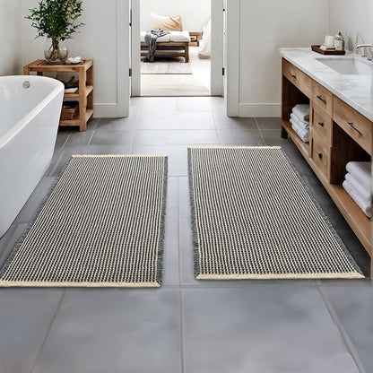 MIULEE Set of 2 Waffle Bathroom Runner Rugs Dark Grey&Yellow 2'x4'(24"x48") | Non Slip, Super Absorbent, Washable, Ultra Soft, Boho Bath Mats for Bathroom Hallway Bedroom Laundry Room Kitchen