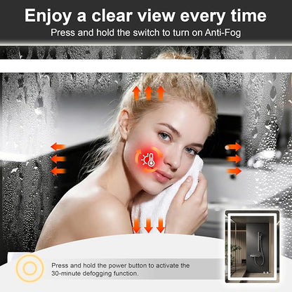 LED Bathroom Mirror with Lights, 24 x 32 Lighted Vanity Wall Mirror | Backlit and Frontlit, Anti-Fog, Dimmable 3 Colors, Shatter-Proof Tempered Glass, Memory Function, Plug-in/Hardwired