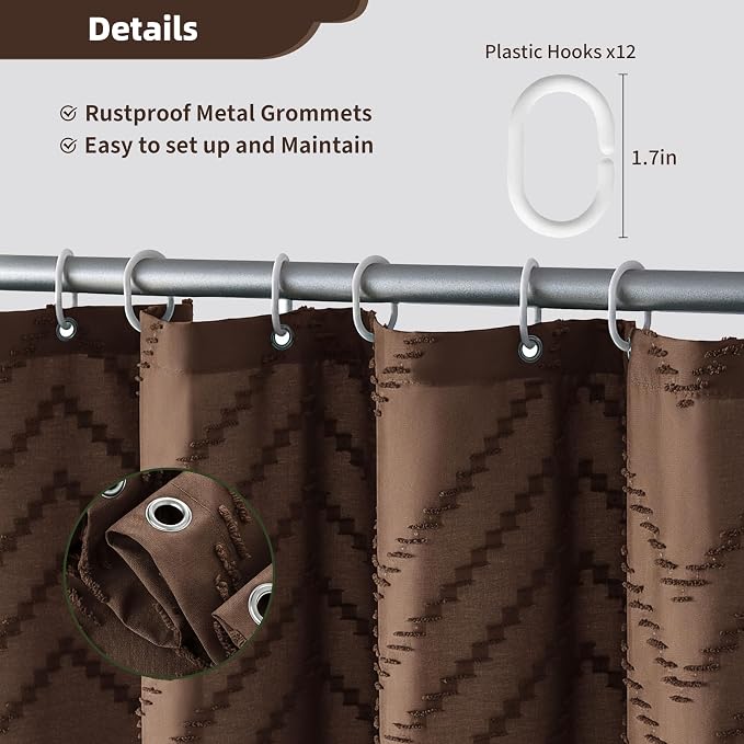Siiluminisoy Brown Shower Curtain Fabric Shower Curtain for Bathroom 72 x 78 Tufted Chevron Textured Striped Modern Farmhouse Minimalist for Bathroom