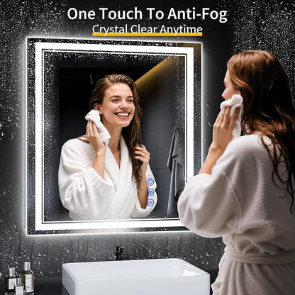 32"x30" LED Bathroom Mirror with Lights,Anti-Fog,3 Color Modes