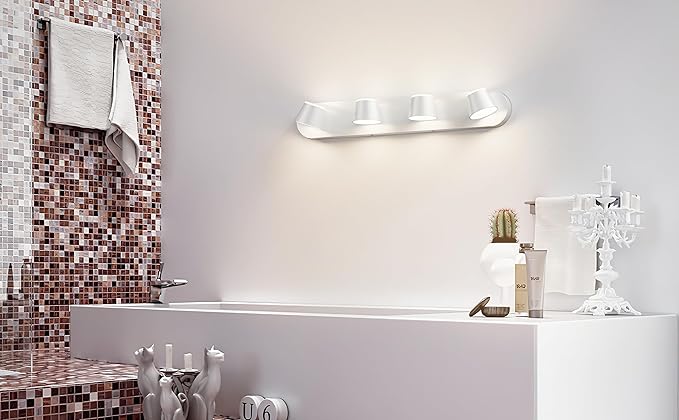 URSOLA 4 Light Bathroom Vanity Light LED White Wall Light Fixtures Up and Down Rotatable Dimmable 27 inch Bathroom Lighting