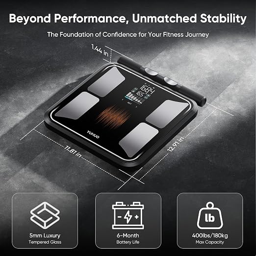 YUHUO Smart Scale for Body Weight, 8-Electrode Digital Bathroom Scale with BMI, Body Fat, Muscle Mass, Segmental Full Body Composition Analyzer, 28 Metrics Bluetooth App Sync
