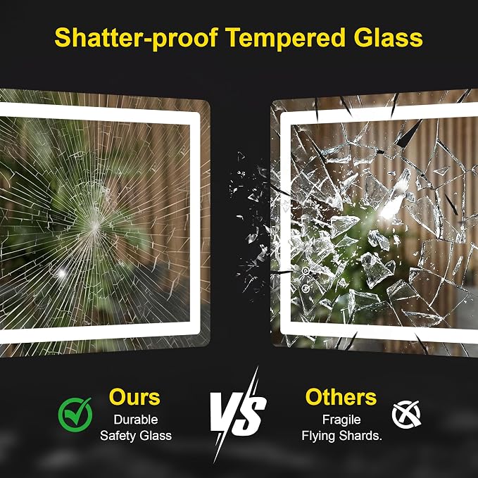 LED Bathroom Mirror with Lights, 24"x40" Lighted Vanity Mirror for Wall | Anti-Fog, Dimmable 3 Color Light, Backlit+Frontlit, Shatterproof Tempered Glass, Memory Function