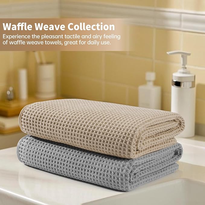 MICROFI New Microfiber Waffle Bath Towels, 2 Pieces, Soft, Absorbent, Fast Drying, Lint Free 430 GSM (30''x60''/76cm x 152cm)