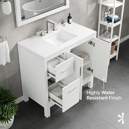 Eviva Cambridge 36 in. White Single Sink Bath Vanity with Quartz Top and Undermount Porcelain Sink