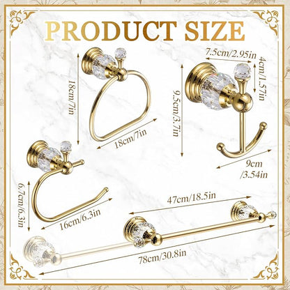 4 Pcs Polished Gold Crystal Bathroom Accessories Set with Adjustable Towel Bar & Semicircular Towel Ring & Toilet Paper Holder & Robe Hook, Luxury Vintage Bath Hardware Fixture Set (style 9)