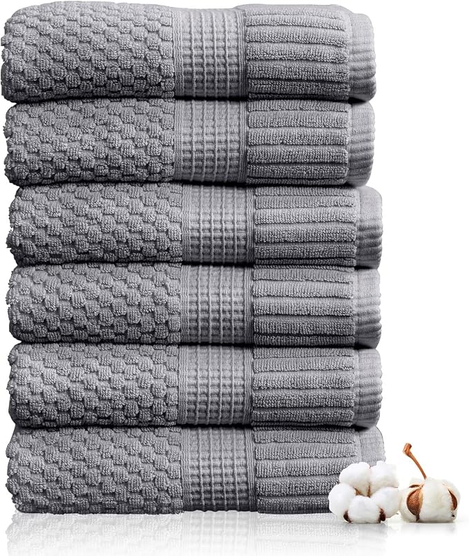 6 Pack 100% Cotton Hand Towels | Grey Towels | Oeko‑TEX Standard 100 | Soft & Absorbent, Quick‑Dry | Trinity Collection - Charcoal