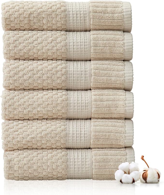 6 Pack 100% Cotton Hand Towels | Beige Towels | Oeko‑TEX Standard 100 | Soft & Absorbent, Quick‑Dry | Trinity Collection - Sand