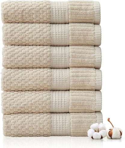 6 Pack 100% Cotton Hand Towels | Beige Towels | Oeko‑TEX Standard 100 | Soft & Absorbent, Quick‑Dry | Trinity Collection - Sand