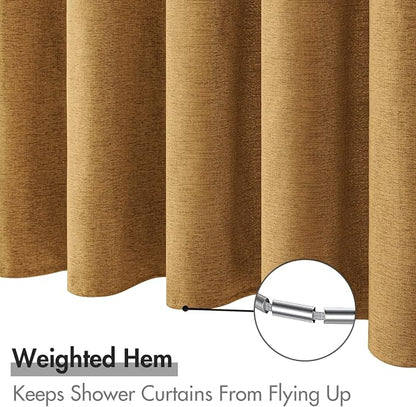 MIULEE Linen Fabric Shower Curtain Gold W72*L72 12 Metal Hooks | Washable, Modern, Heavy Duty, Curtain Set, Waterproof Thick Cloth Shower Curtains, Bathroom Bathtub