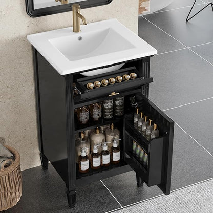 GDFStudio Hawthorne 20" Modern Bathroom Vanity with Sink, Freestanding Bathroom Vanity Organizer with Tilt Out Drawer, Adjustable Shelf and Solid Wood Legs, Single Sink Bathroom Vanity, Black
