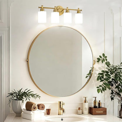 23'' 4-Light Bathroom Vanity Light, Brushed Gold Vanity Light Fixture | Modern Gold Wall Sconce with White Glass Shade, Anti-Rust Vanity Light for Bathroom over Mirror/Sink (E26, Bulb Not Include)
