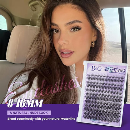 B&Q Natural Lash Clusters 06 - Cluster Eyelash Extensions, Pestañas Postizas Naturales Style Eyelashes Comfort Fit - Day-to-Night Natural Effect - Office & Date Ready For Effortless Beauty(8-16mix)