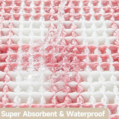 TYUU Waffle Runner Rug Bathroom, Long Cute Bath Mat, 60x24 Pink & White | Super Absorbent Quick Dry Bath Rug, Non-Slip Backing, Soft Waffle Washable Farmhouse Bathroom Mats, Tub, Shower & Home Decor