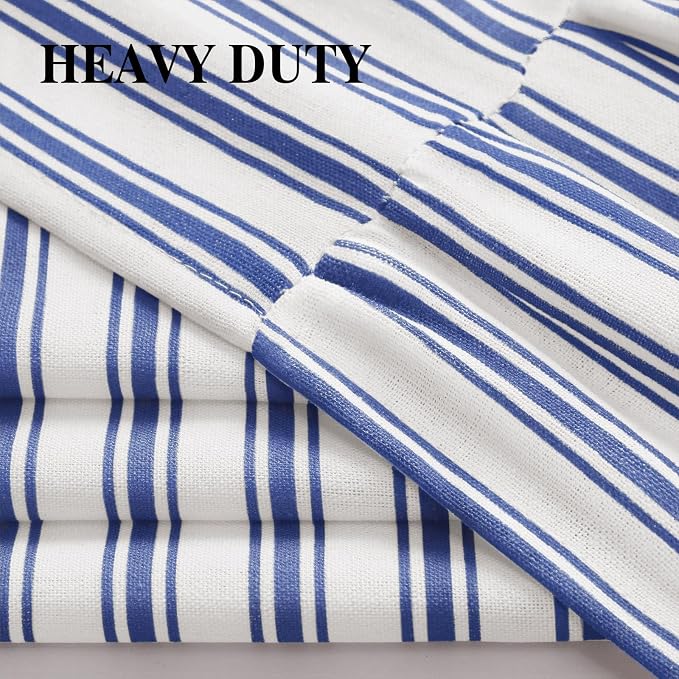 Farmhouse Shower Curtain Ruffle Linen White-Blue Stripe 72"W x 72"L | Farmhouse Boho, Striped, Bottom Ruffle, Cotton Fabric, Rustic, Country, Natural Look, Washable, for Bathroom Bathtub