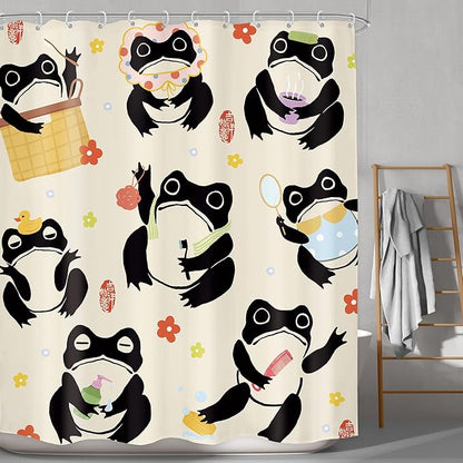 LGhtyro Funny Frog Shower Curtain Bathroom Set 60Wx71H Inches Fun Kids Cartoon Animal Asian Japanese Style Traditional Floral Bath Accessories Hilarious Lovely Art Home Decor Fabric 12 Pack Hooks