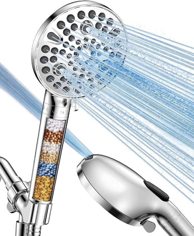 MakeFit Filtered Shower Head with Handheld-10 Modes High Pressure Showerhead with Built-in Power Wash,Long 71-inch Hose & Adjustable Bracket, Water Softener Filter Beads for Hard Water-Remove Chlorine