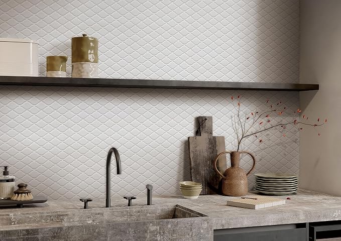 5 Sheets White Diamond Mosaic Wall and Floor Tiles for Bathroom and Kitchen 12.2 * 11.8 Inches 1 sq.ft