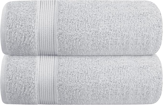Cotton 2 Pack Oversized Bath Towel Set 28x55 inches, Large Bath Towels, Ultra Absorbant Compact Quickdry & Lightweight Towel, Ideal for Gym Travel Camp Pool - Light Grey