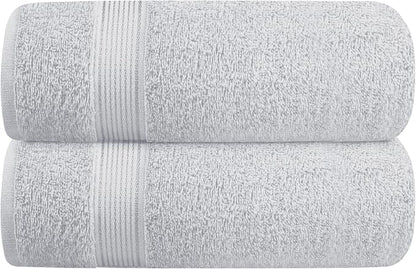 Cotton 2 Pack Oversized Bath Towel Set 28x55 inches, Large Bath Towels, Ultra Absorbant Compact Quickdry & Lightweight Towel, Ideal for Gym Travel Camp Pool - Light Grey