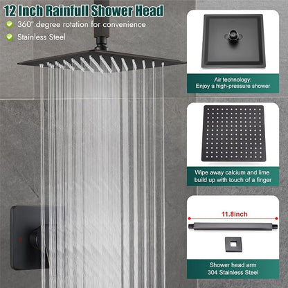 Heyalan12-Inch Ceiling Mount Shower Faucet Set with Valve,Oil Rubbed Bronze | Rainfall shower head, ceiling-mount design, SUS304 steel, adjustable angle, single-handle control