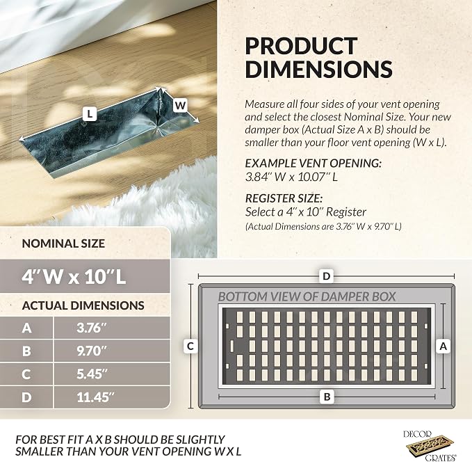 Decor Grates SPH410-NKL Scroll Floor Register, 4x10, Brushed Nickel Finish