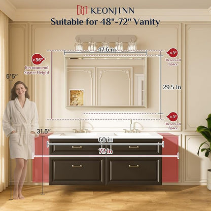 Keonjinn 48" x 30" Black Bathroom Vanity Mirror, French Cleat Installation | Aluminum Alloy Frame, Safe Tempered Glass Beveled Edge, Shatterproof, Rectangle Wall Mirror for Hallway, Dinning Room Decor