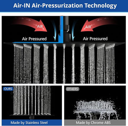 Shower Head, 8'' High Pressure Rainfall/Handheld Shower Combo, Matte Black | 9 Settings, Anti-leak Shower Head with 11'' Extension Arm, Holder, Hose, Height/Angle Adjustable Shower, 1.75GPM